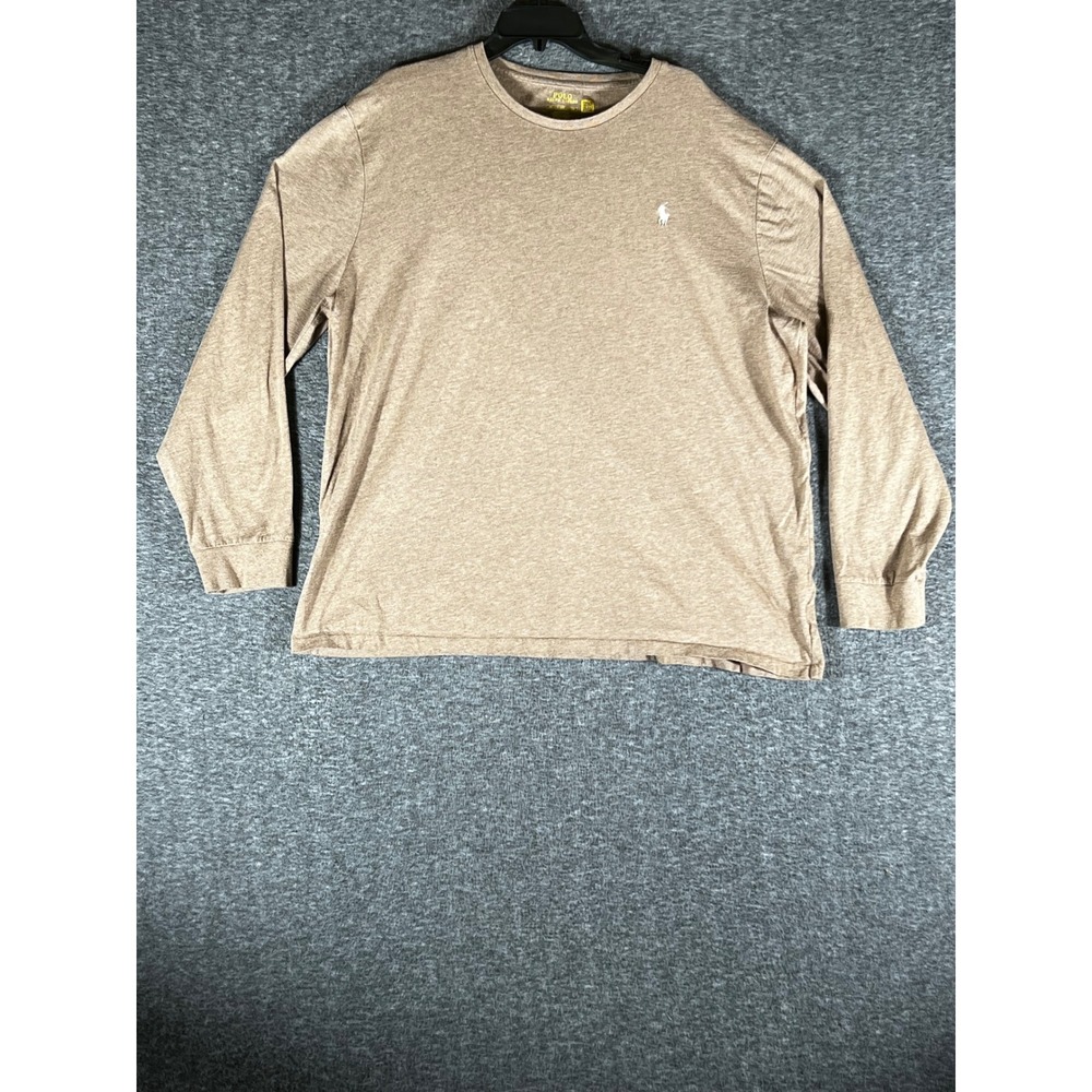 Polo Ralph Lauren Mens XXL Long Sleeve T-Shirt Heather Tan Brown‎ Pony Logo Tee
